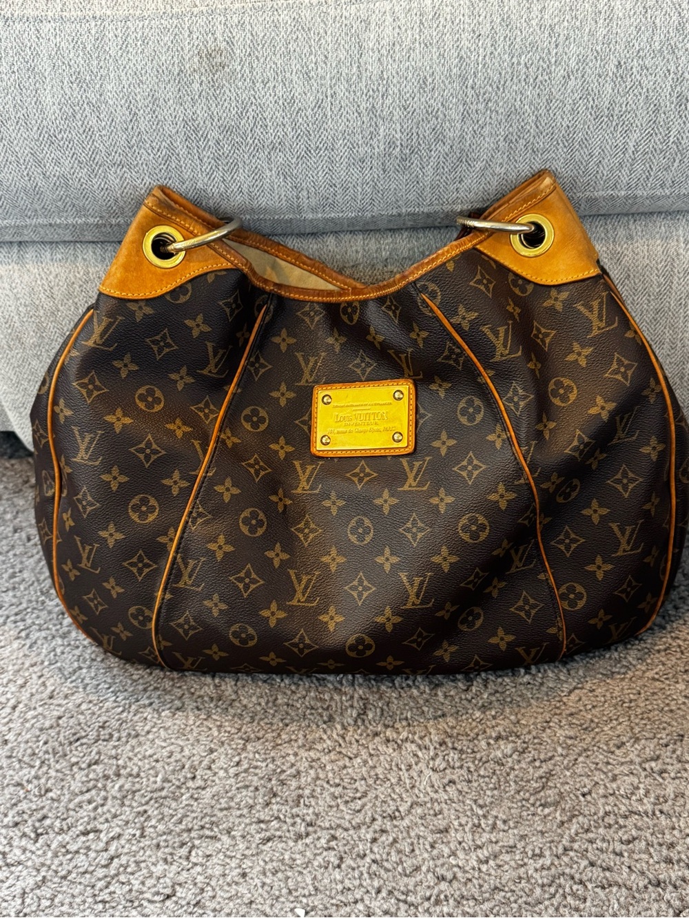 Louis Vuitton Monogram Canvas Hobo Shoulder Bag with Tan Leather Trim